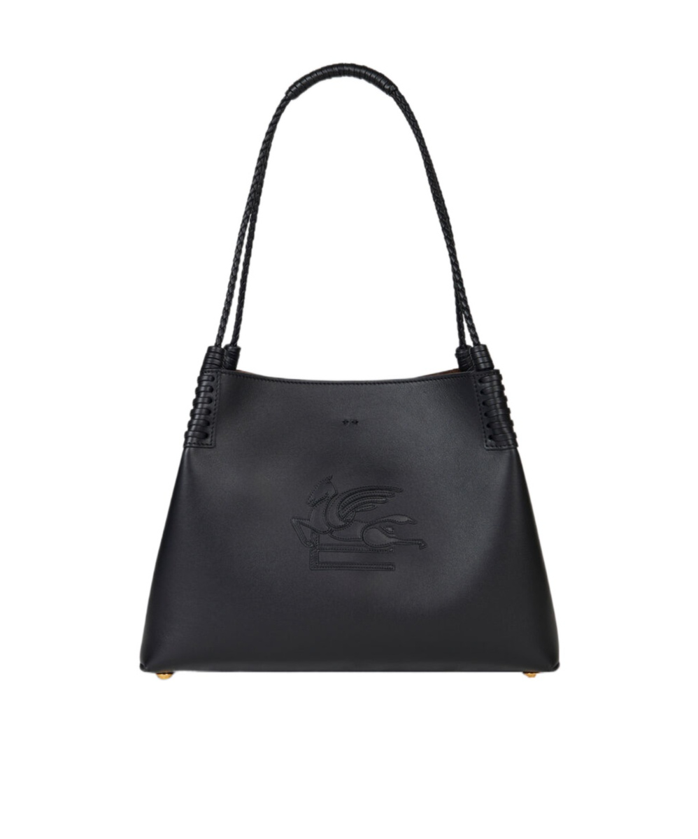 Etro 'libra' Black Shopper With Tone On Tone Pegaso Motif In Black