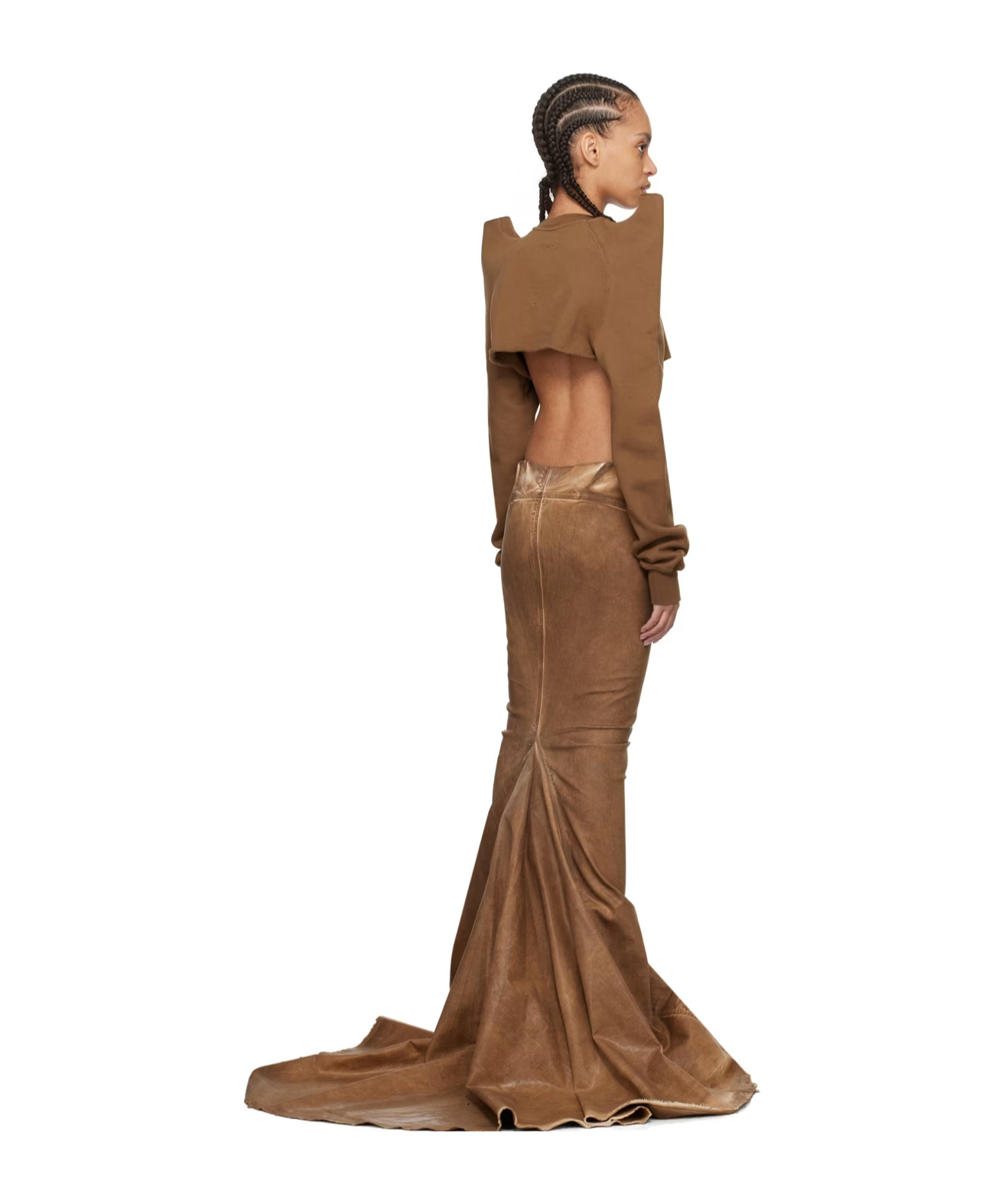 Rick Owens Drkshdw Al Pillar Denim Extra-long Skirt In Brown