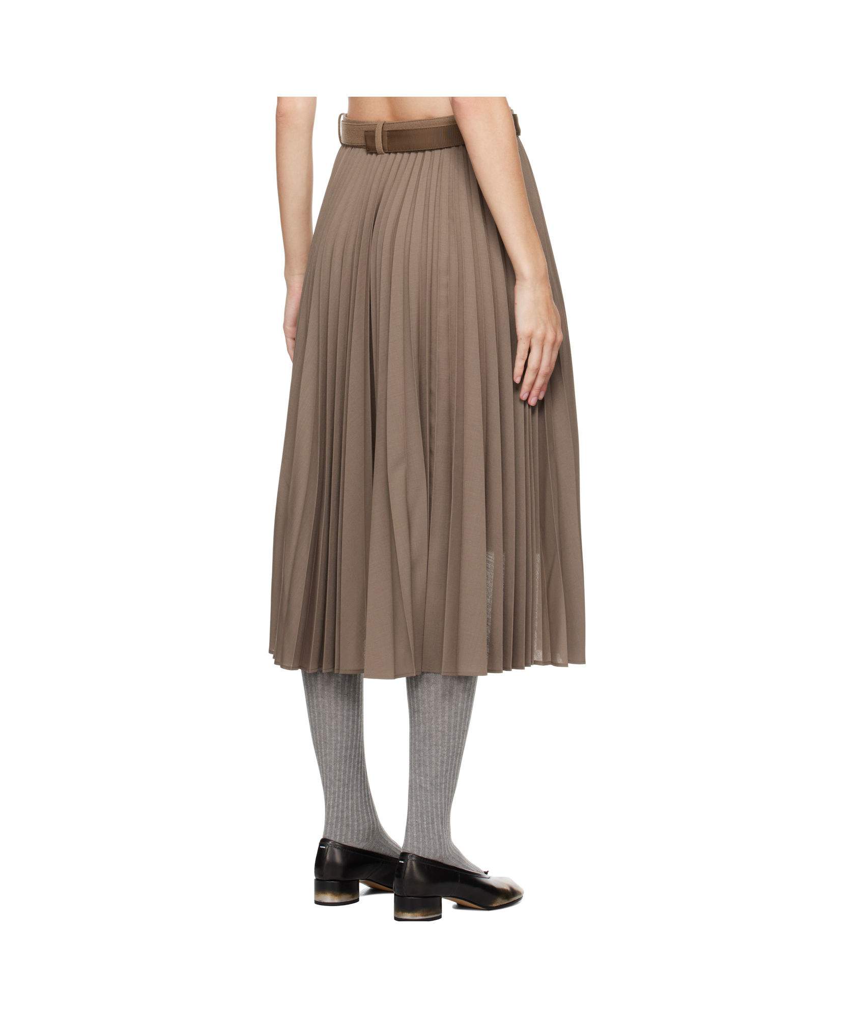 Sacai Khaki Suiting & Wool Melton Midi Skirt In Brown