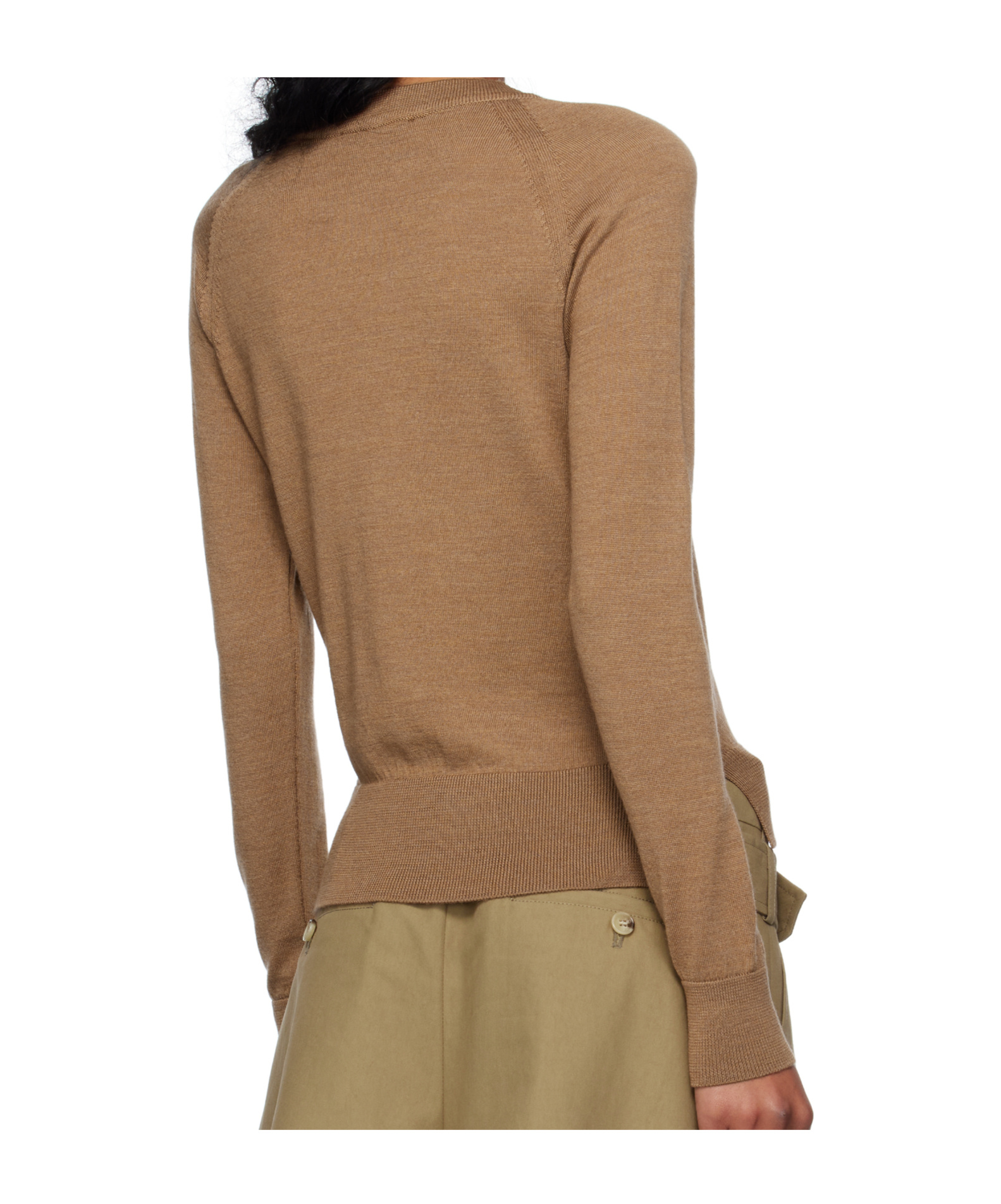 Simone Rocha Fitted Long-sleeve Sweater With Pearl Accents And Ribbon Detail In Brown