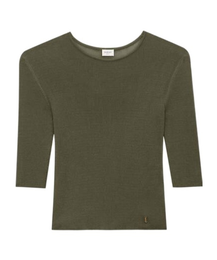 Saint Laurent Semi-sheer Certified Viscose Knitted Top In Brown