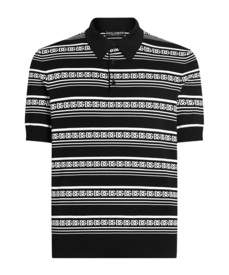 Dolce & Gabbana Knitted Polo Shirt With Short Sleeves In Black