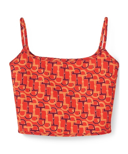 Gucci Orange Top With Spaghetti Straps And All-over Horsebit Print In Cotton Woman In Orange And Encola Red