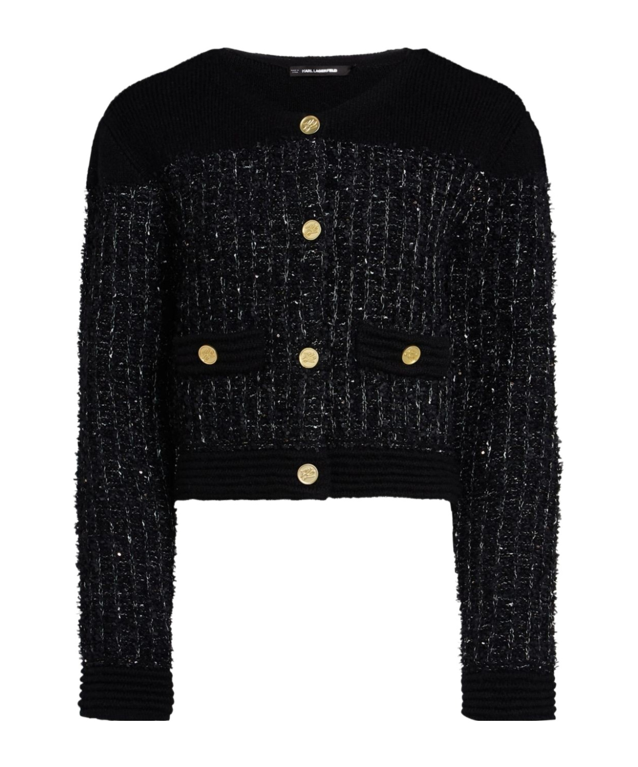 Shop Karl Lagerfeld Bouclé Knit Cardigan In Black