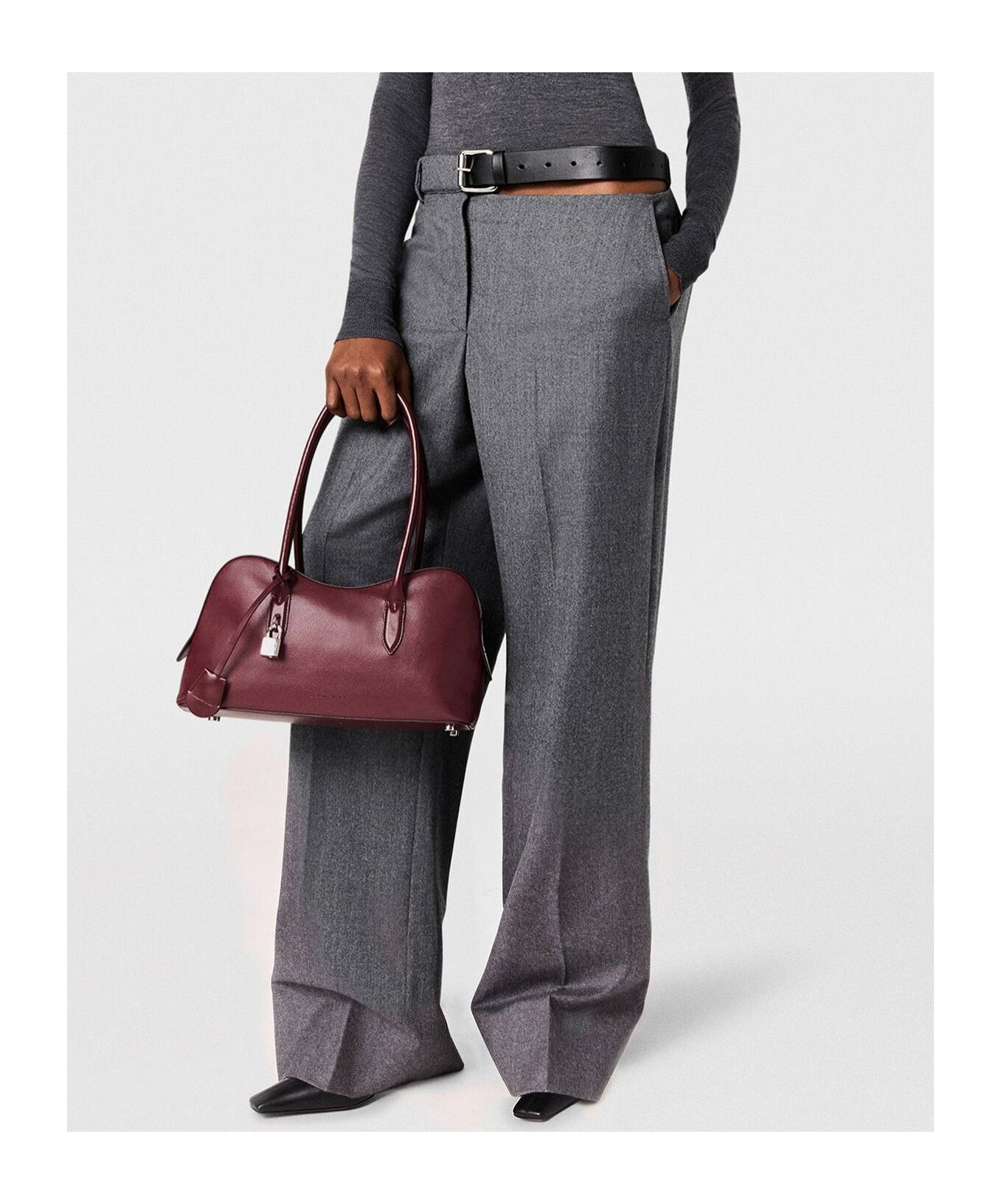 Stella Mccartney Grey Belted Flannel Straight-leg Pants
