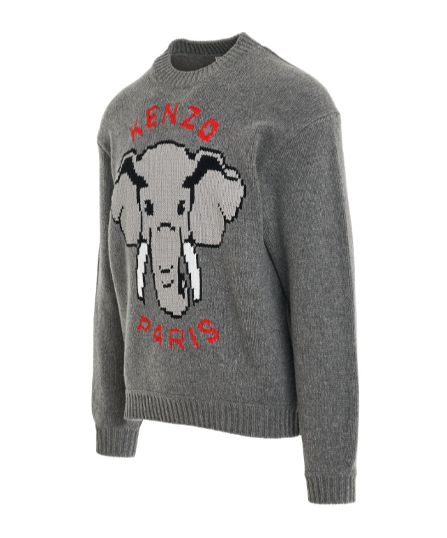 Kenzo Elephant Knit Sweater In Gray