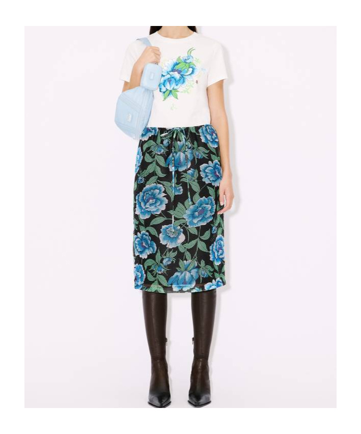 Kenzo Midirock Mit Pfingstrosen-print In Green