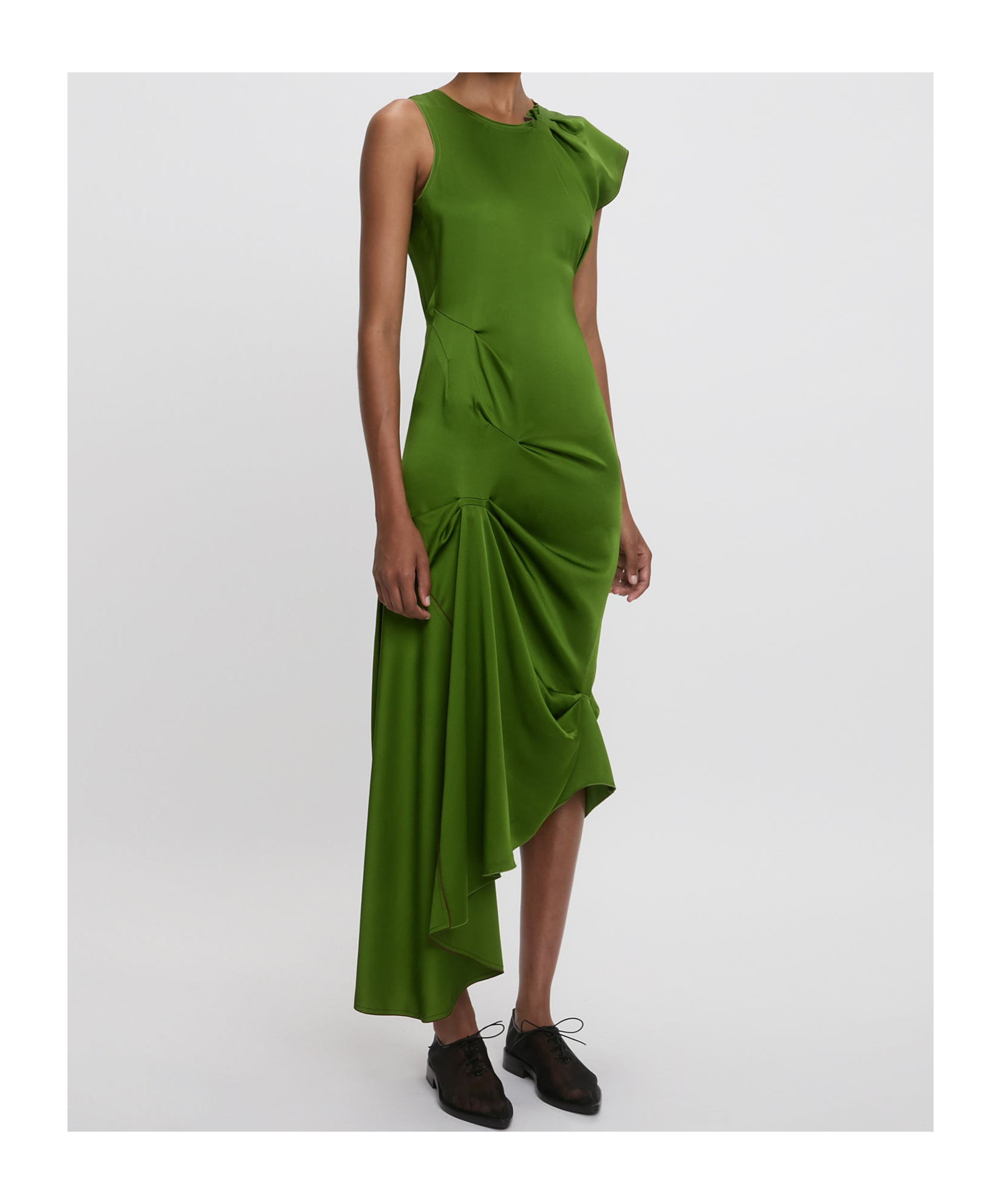 Victoria Beckham Draped Sleeveless Midi Dress With Asymmetric Detailing In Green