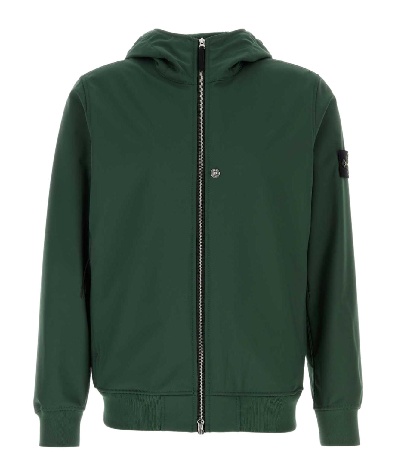 Stone Island Long-sleeved Zip-up Sweatshirt In Green
