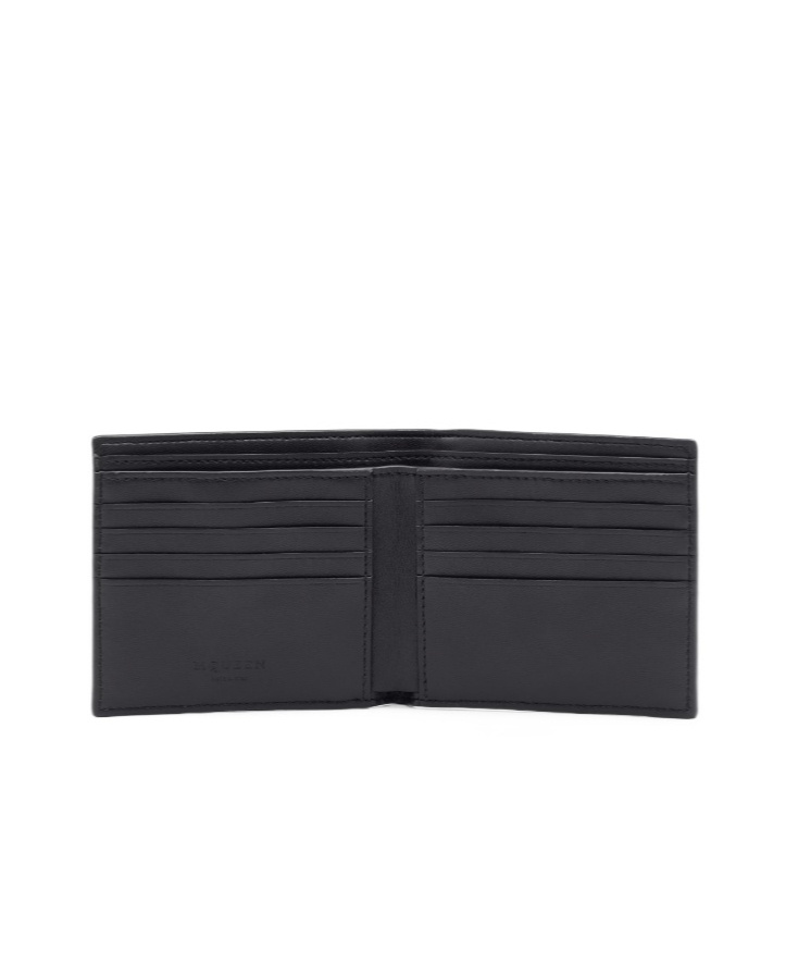 Alexander Mcqueen Bifold Wallet In Smooth Calf Leather With Logo Print In Black