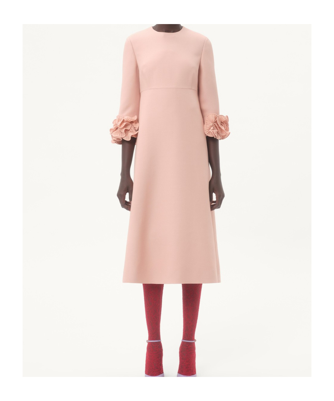 Valentino Womens Rose Mist Embellished Thee-quarter Sleeves Wool And Silk Midi Dress In Pink