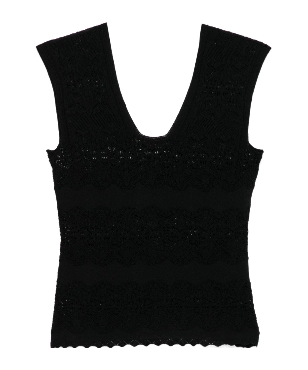 Twinset Twin-set Fitted Black Top With Lace Detailing In Black