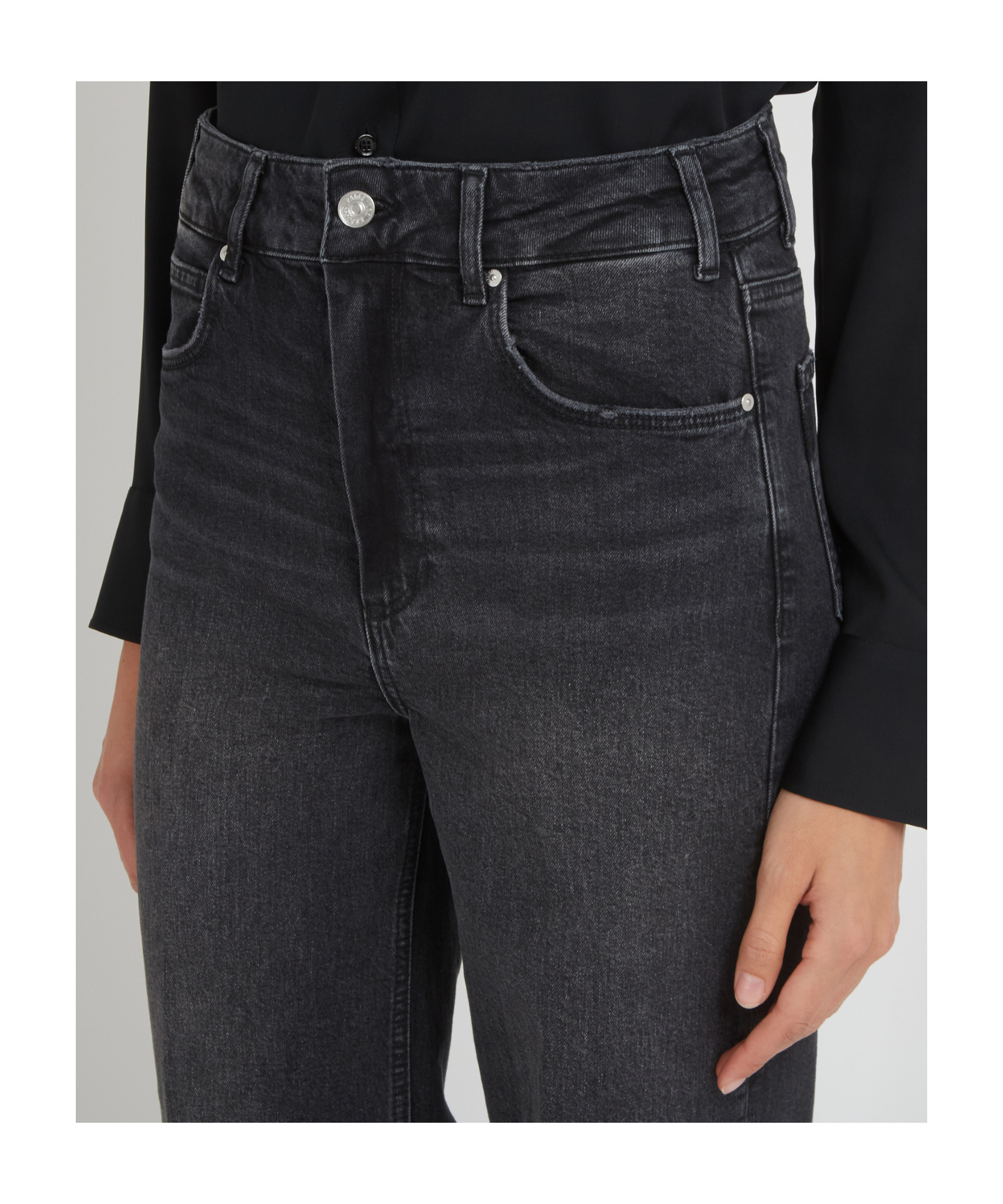 Paige Anessa High Rise Wide Leg Jeans In Viper Black Distressed