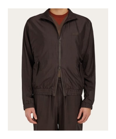 Ferragamo Silk-blend Lightweight Zip-up Jacket In Brown