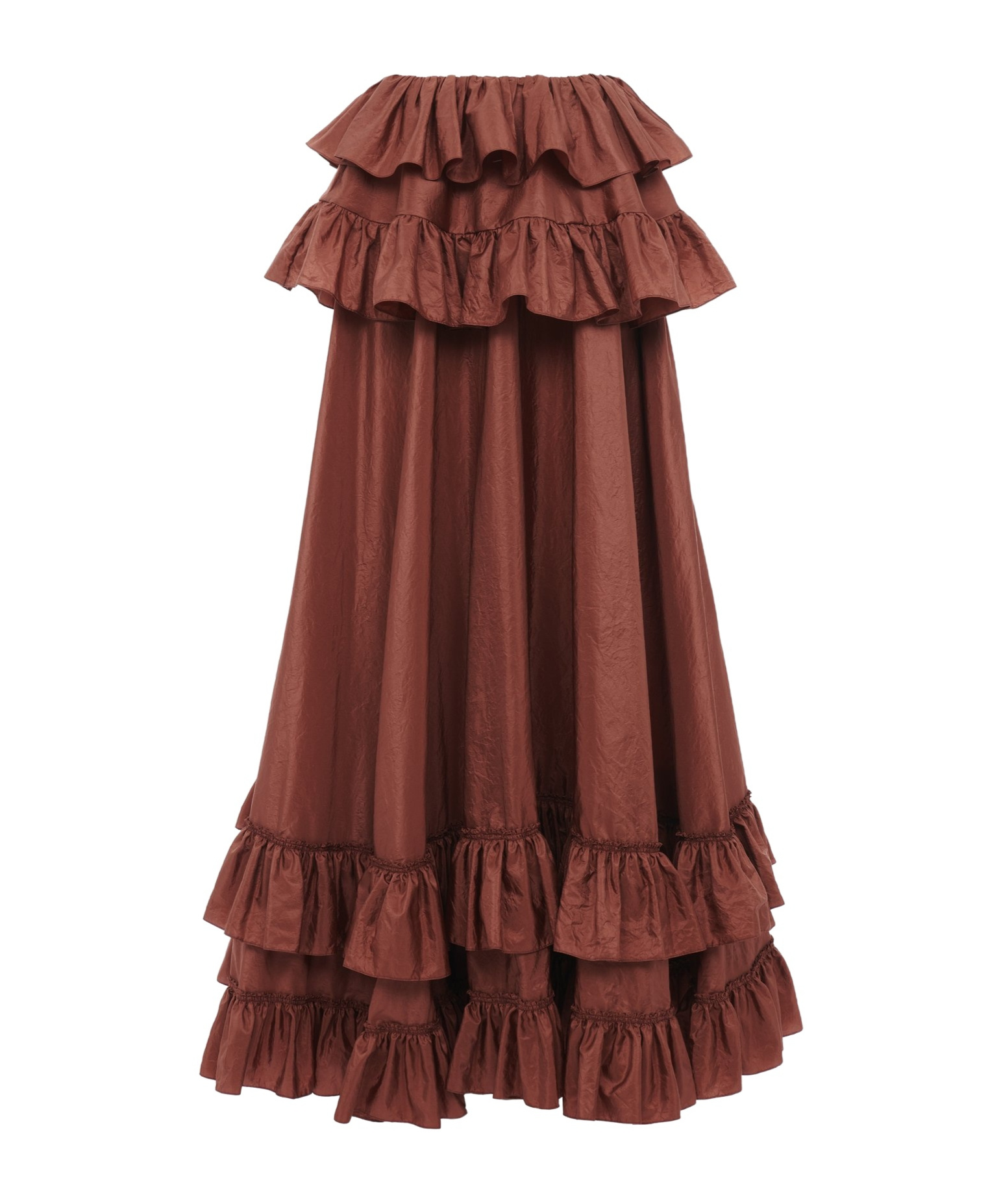Chloé Ruffled Tiered Silk-taffeta Maxi Skirt In Brown