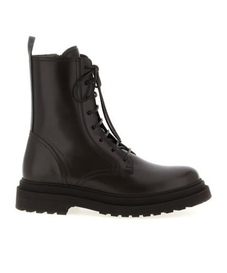 Brunello Cucinelli Lace-up Leather Platform Boots In Black