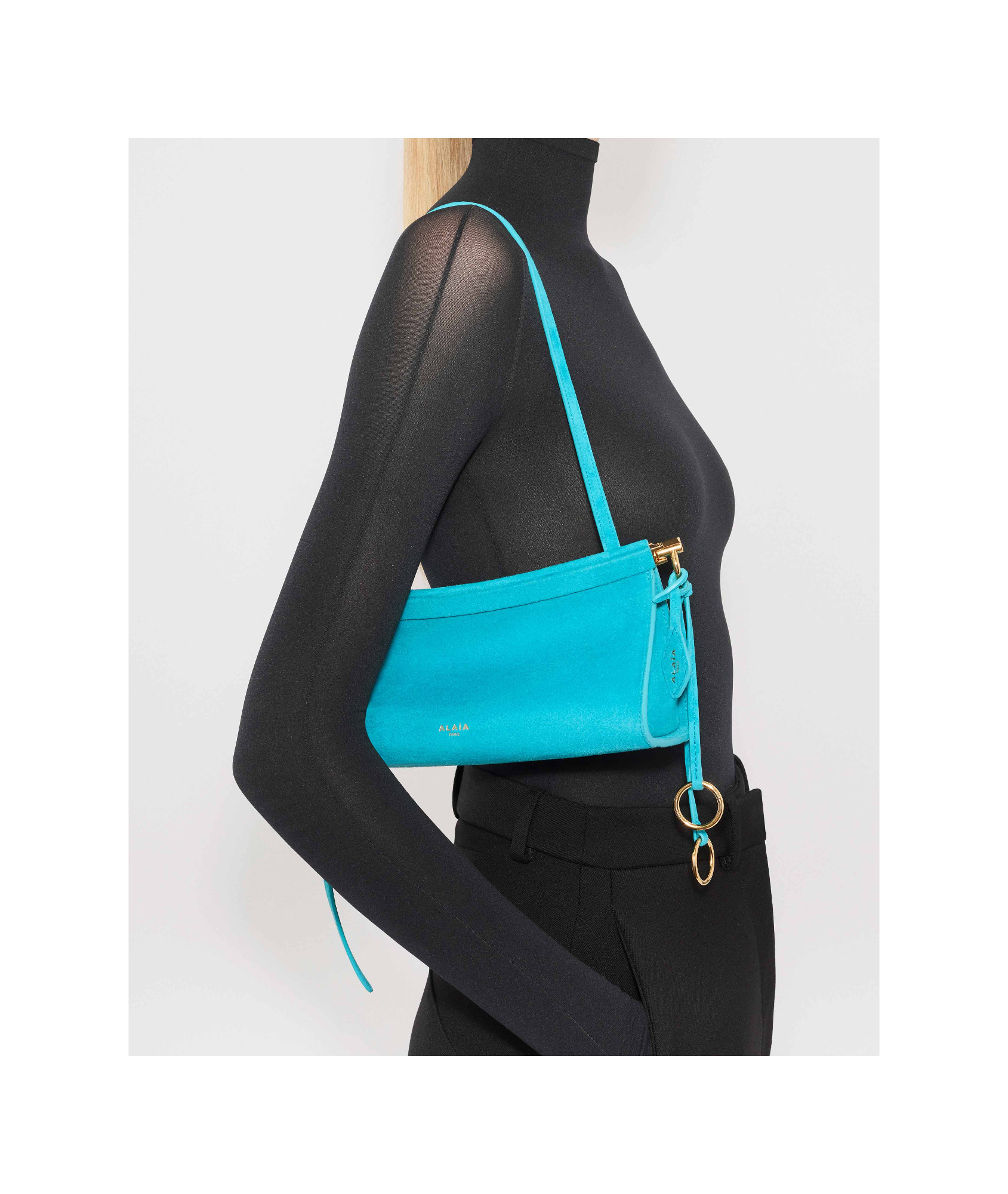 Alaïa Le Click East West Small Bag In Suede In Blue