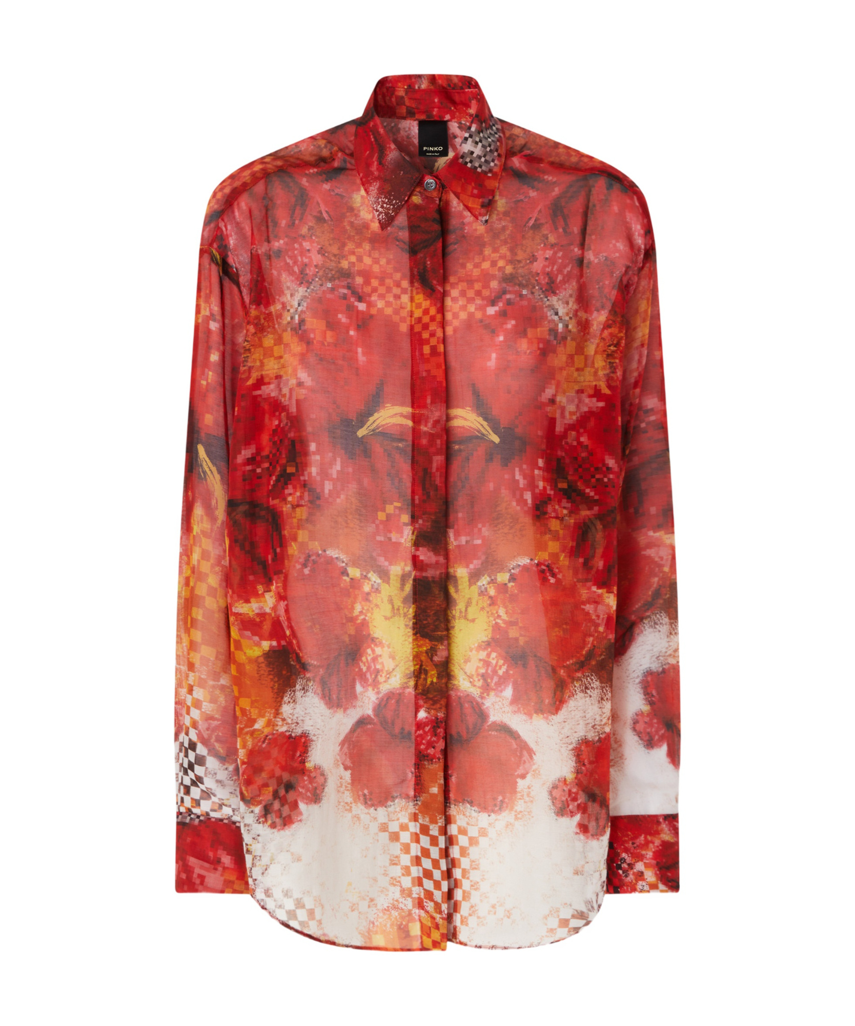 Pinko Shirt With Red Flower And Check Print In Red