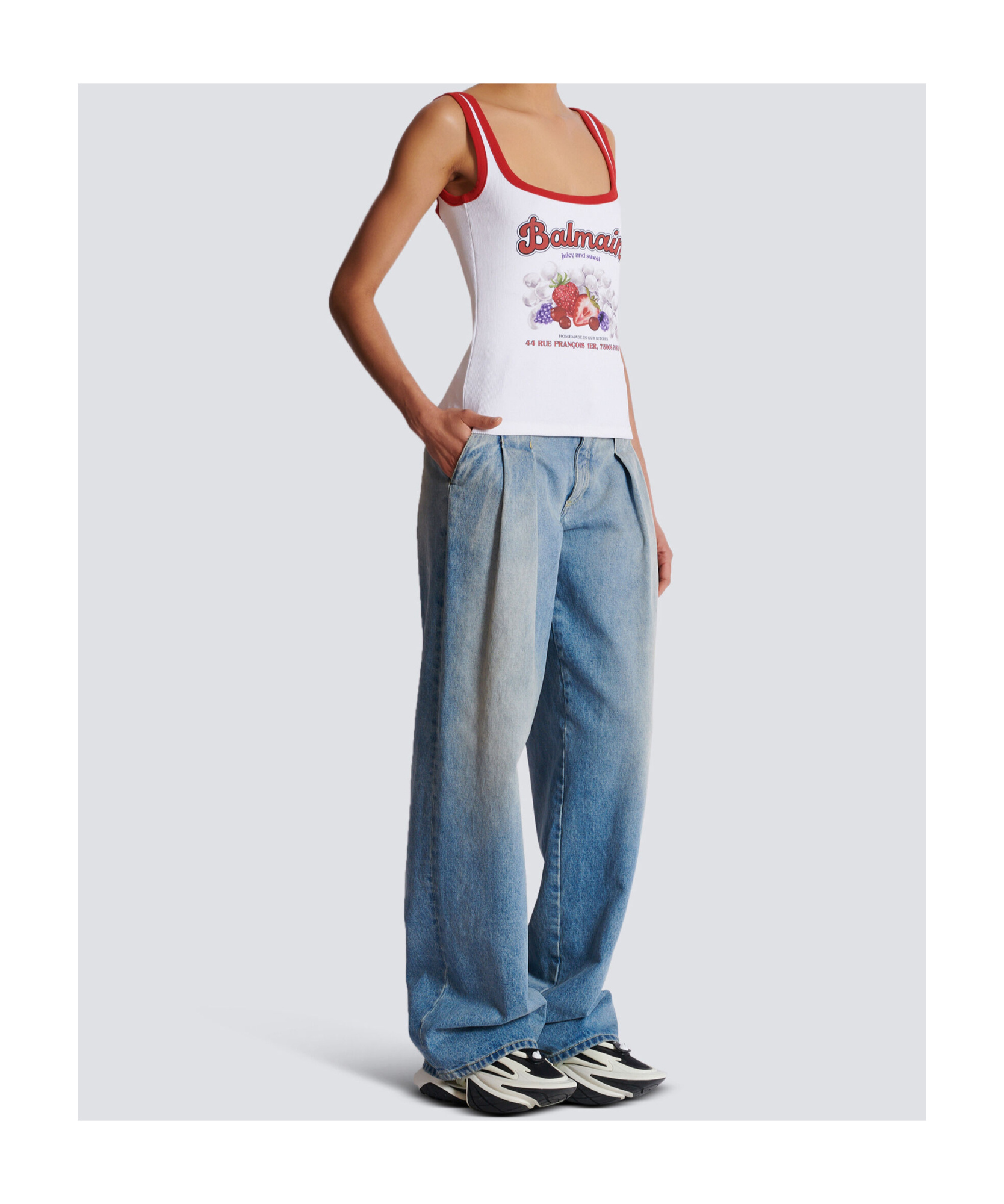 Balmain Fruit Square-neck Tank Top In White