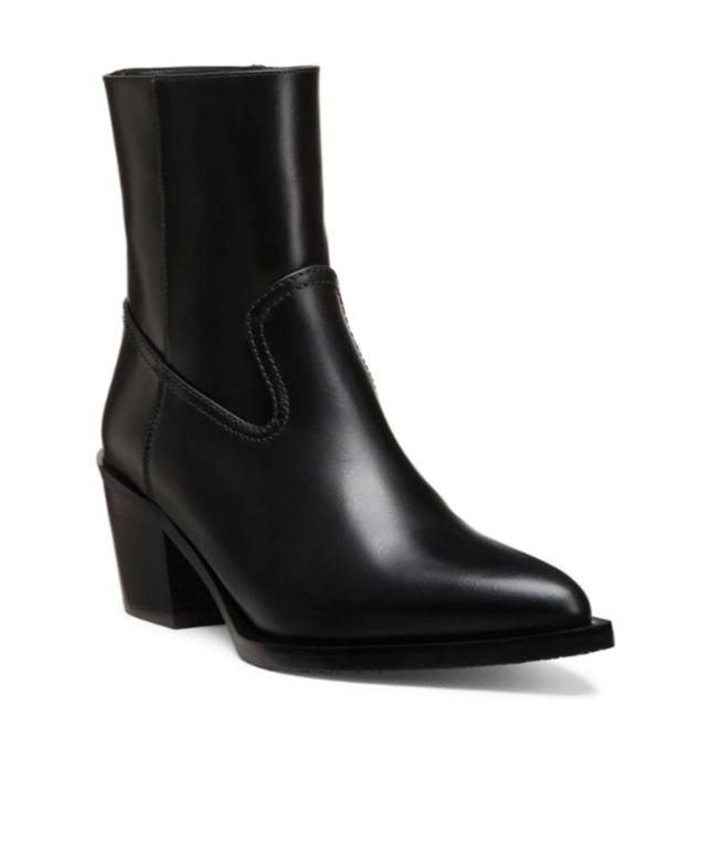 Stuart Weitzman Leather Block Heel Ankle Boots With Pointed Toe In Black