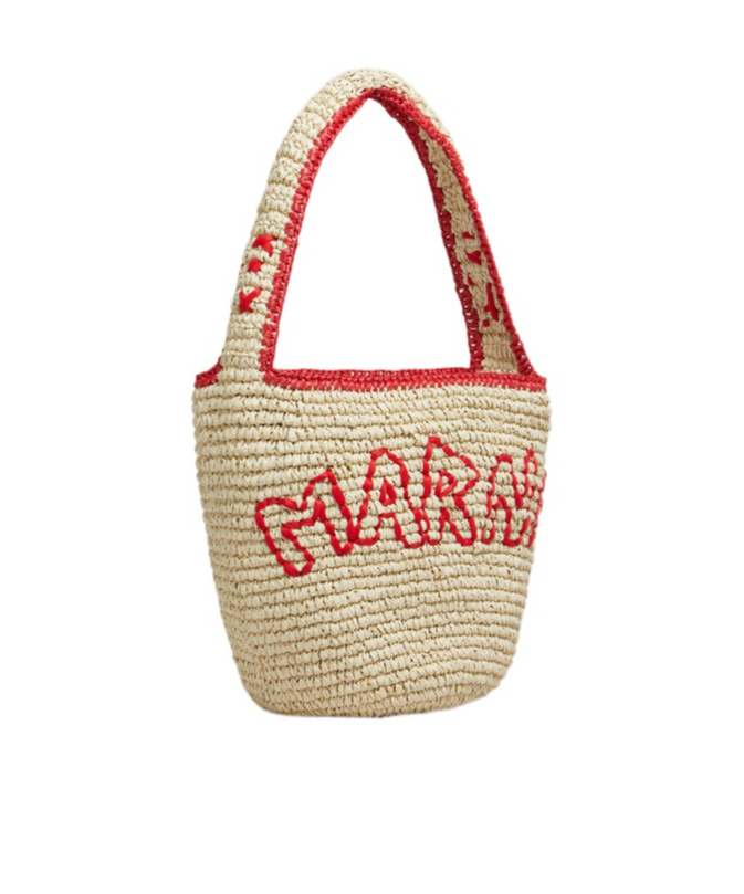 Marni Borsa A Spalla Hobo Nassa In Rafia Naturale E Rossa In Nude
