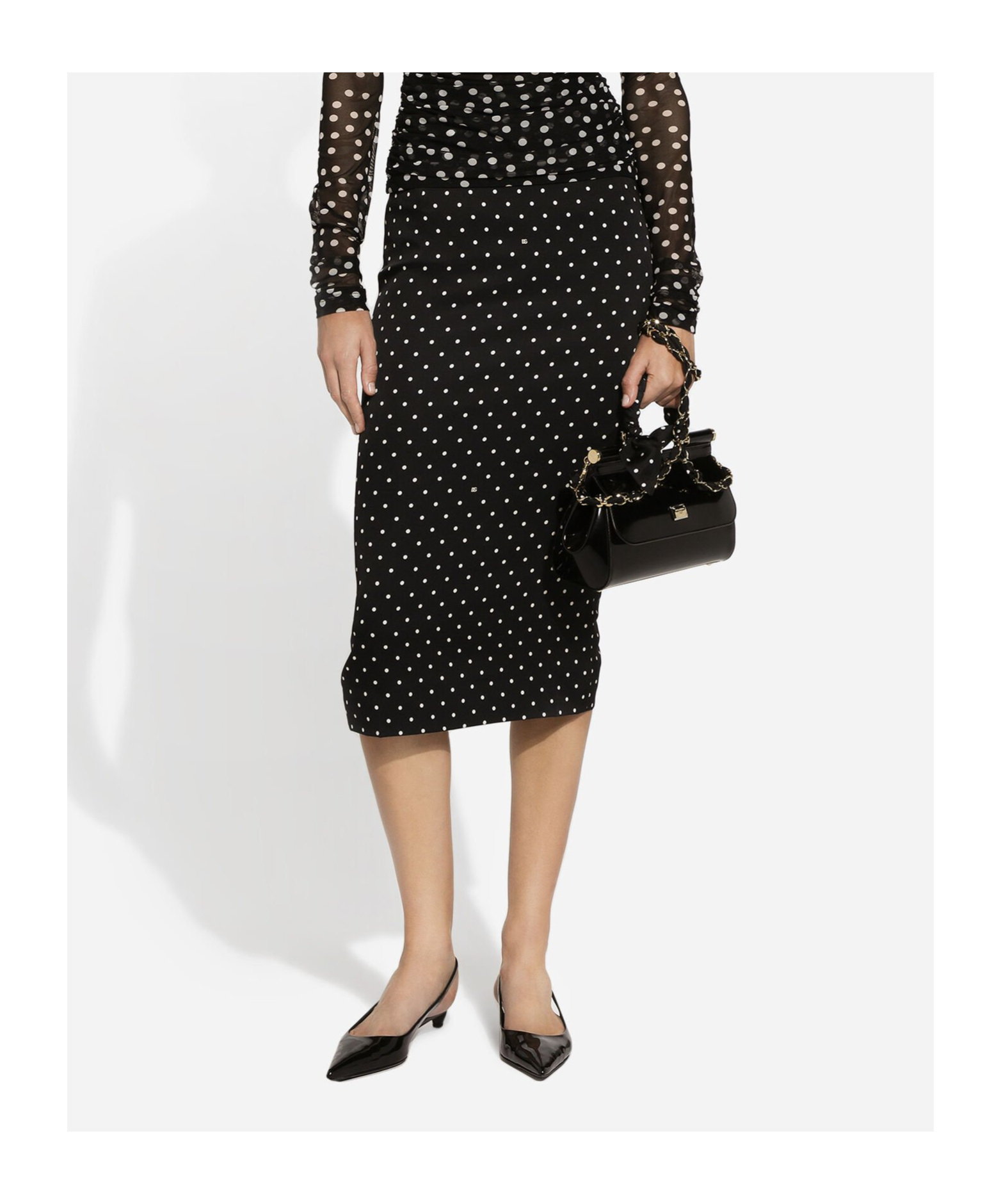 Shop Dolce & Gabbana Polka-dot Pencil Skirt In Black