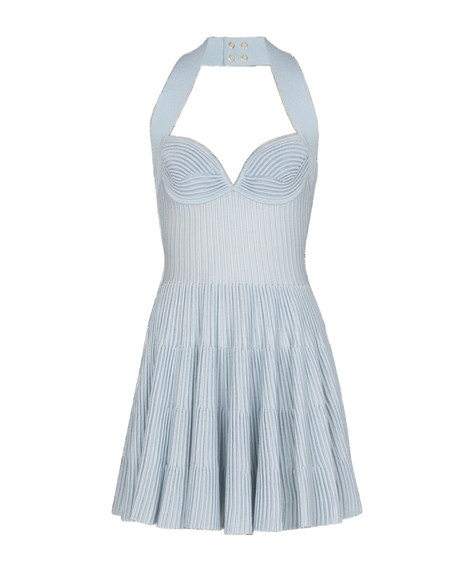 Balmain Textured Knit Halterneck A-line Dress In Blue