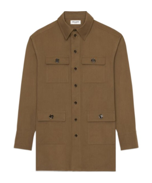 Saint Laurent Camel Brown Saharienne Belted Shirt In Green