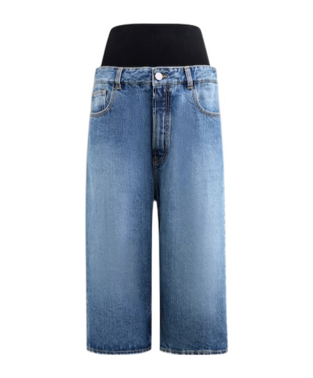 ALAÏA ALAÏA KNITTED WAISTBAND DENIM BERMUDA SHORTS