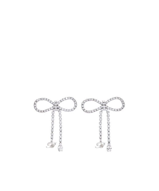 Shop Blumarine Embellished Bow Earrings In White