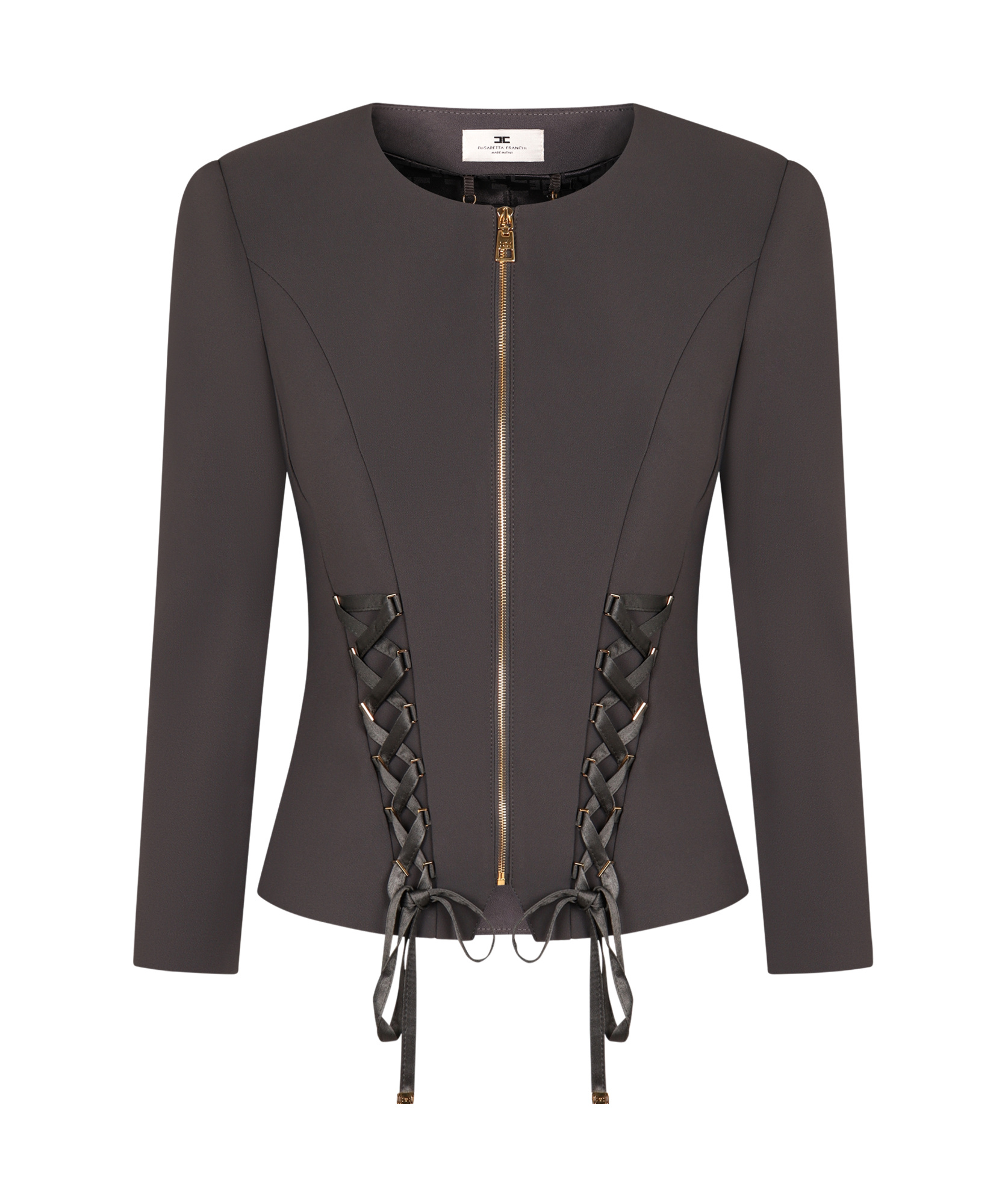 Elisabetta Franchi Crepe Jacket With Criss-cross Laces In Black