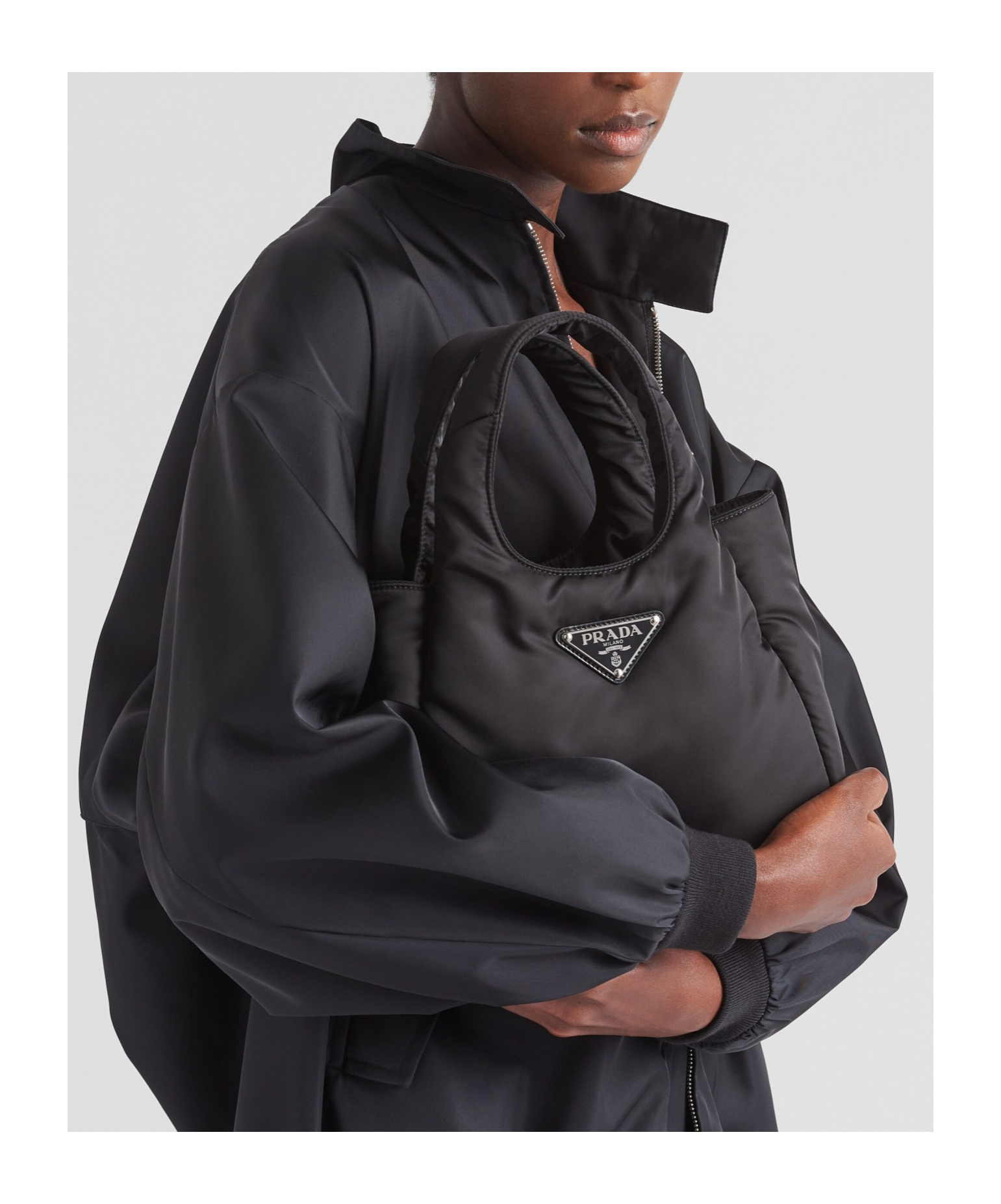 Prada Logo Plaque Padded Mini Tote Bag In Black
