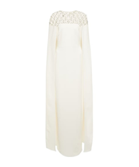 Safiyaa London Bridal Embellished Crepe Cape Gown In White
