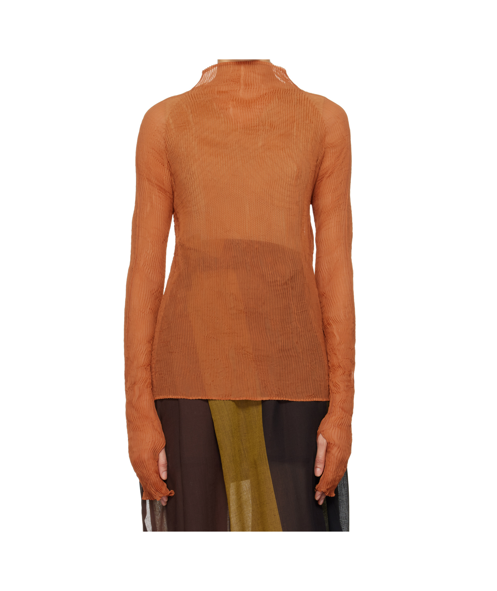 Issey Miyake Orange Chiffon Twist 3 Turtleneck In Brown