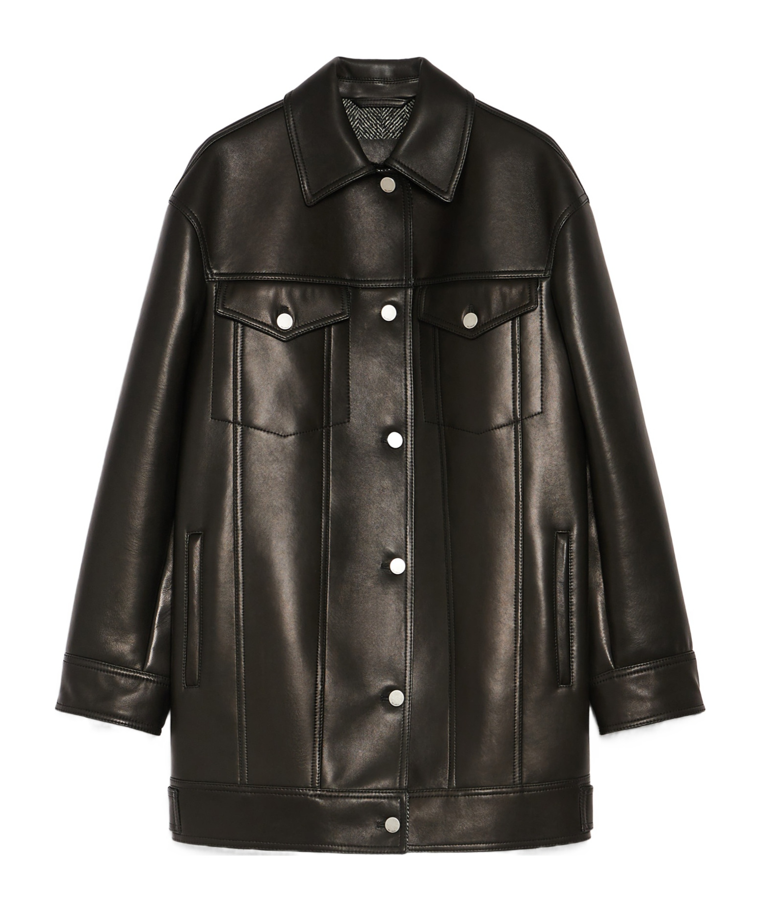 Max Mara Long-sleeved Leather Jacket In Black