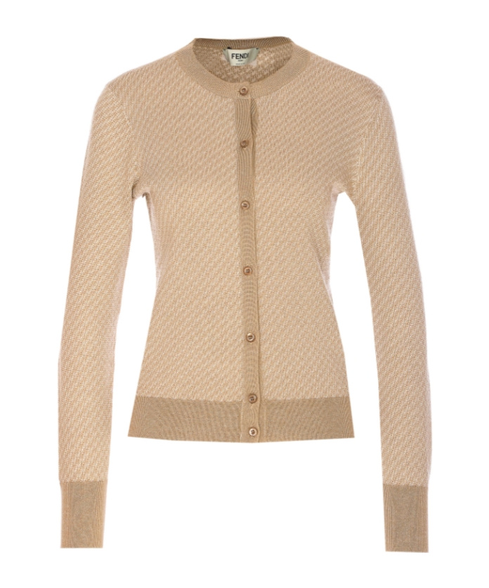 Fendi Embroidered Silk Blend Cardigan In Nude