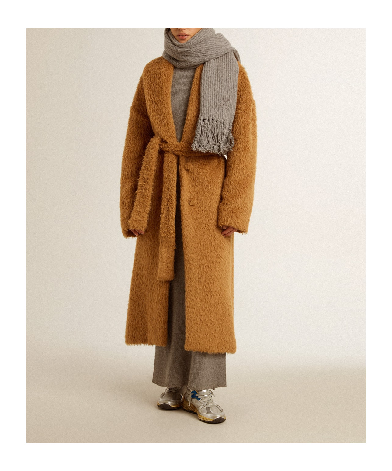 Golden Goose Belted Over Coat In Brown