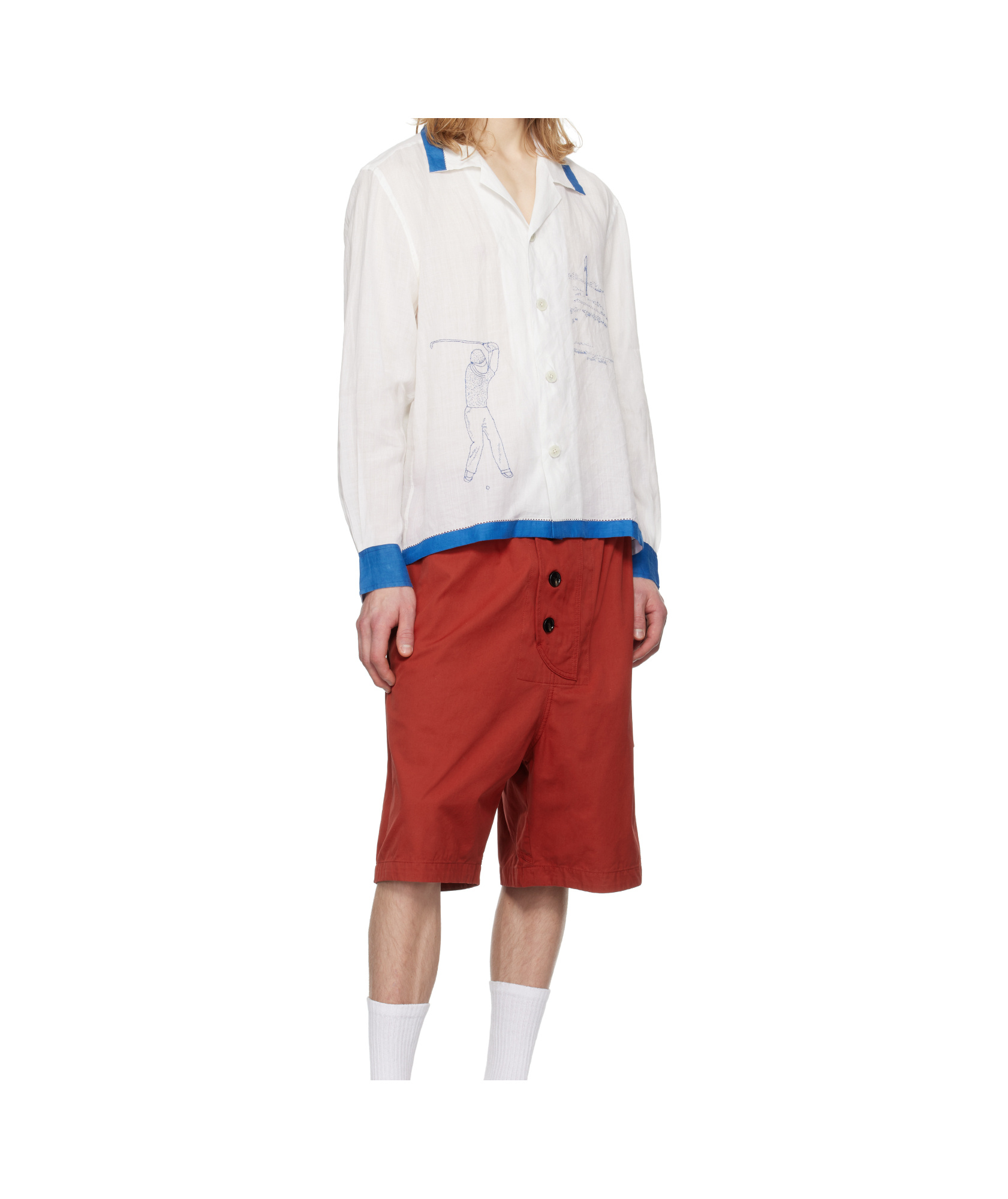 Bode White Club Champion Long Sleeve Shirt In White