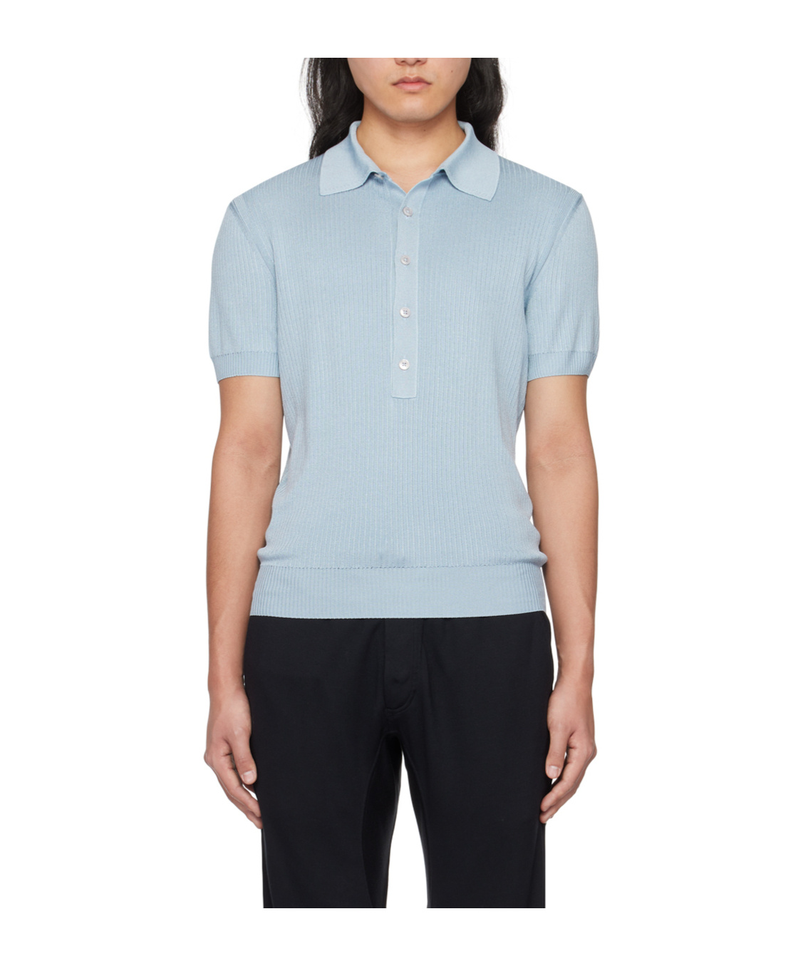 Tom Ford Blue Spread Collar Polo In Blue