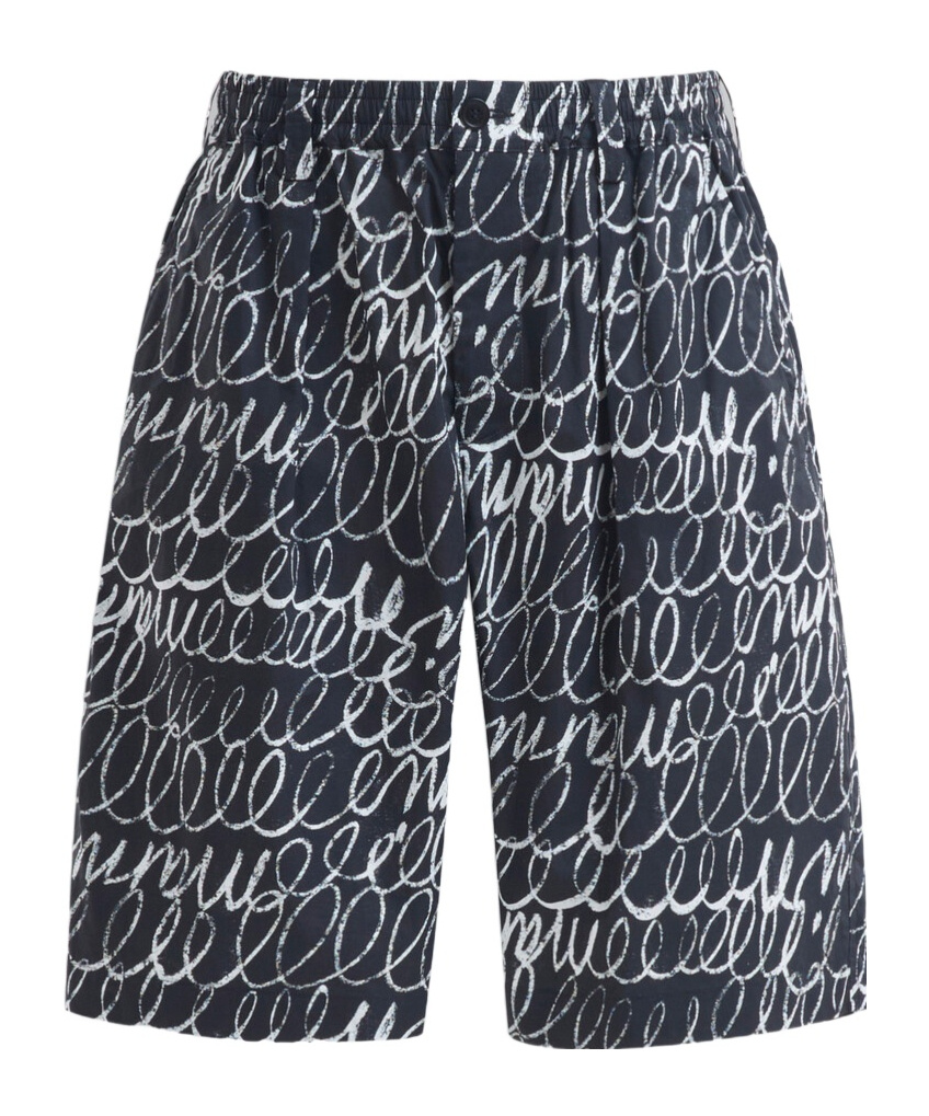Marni Pattern Poplin Drawstring Shorts In Black