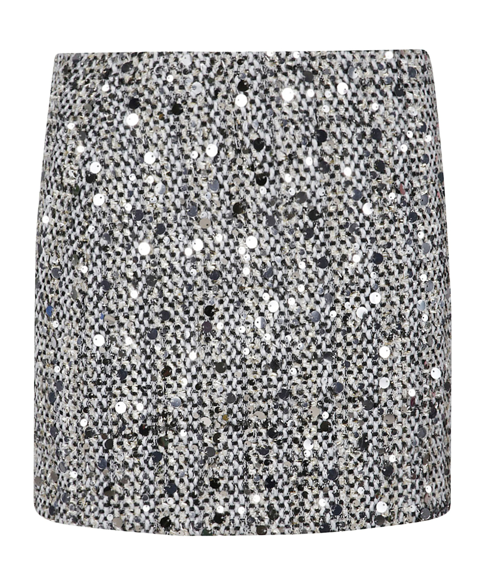 Ermanno Firenze High-waisted Grey Tweed Miniskirt With Trapezoid Silhouette In Silver