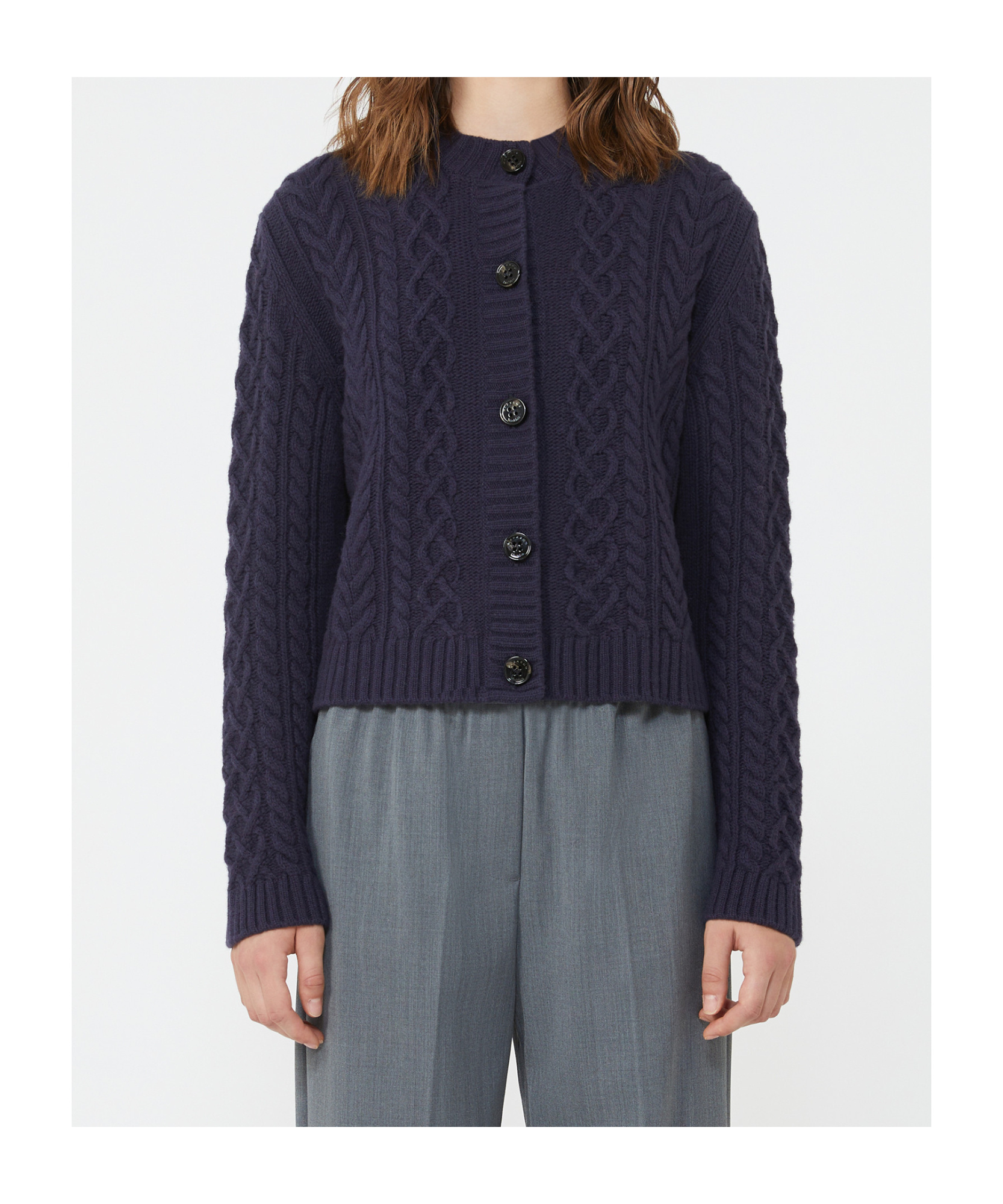 Weekend Max Mara Cardigan À Col Rond En Fil De Laine In Blue