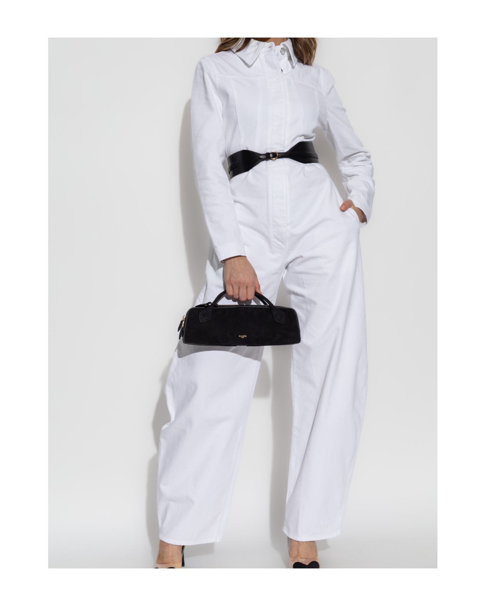 Alaïa Round Denim Jumpsuit In White