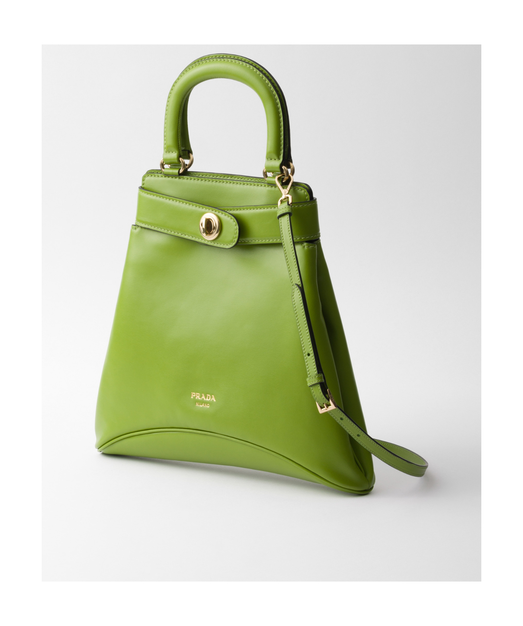 Prada Re-nylon And Leather Medium Top-handle Bag With Padlock In Fern