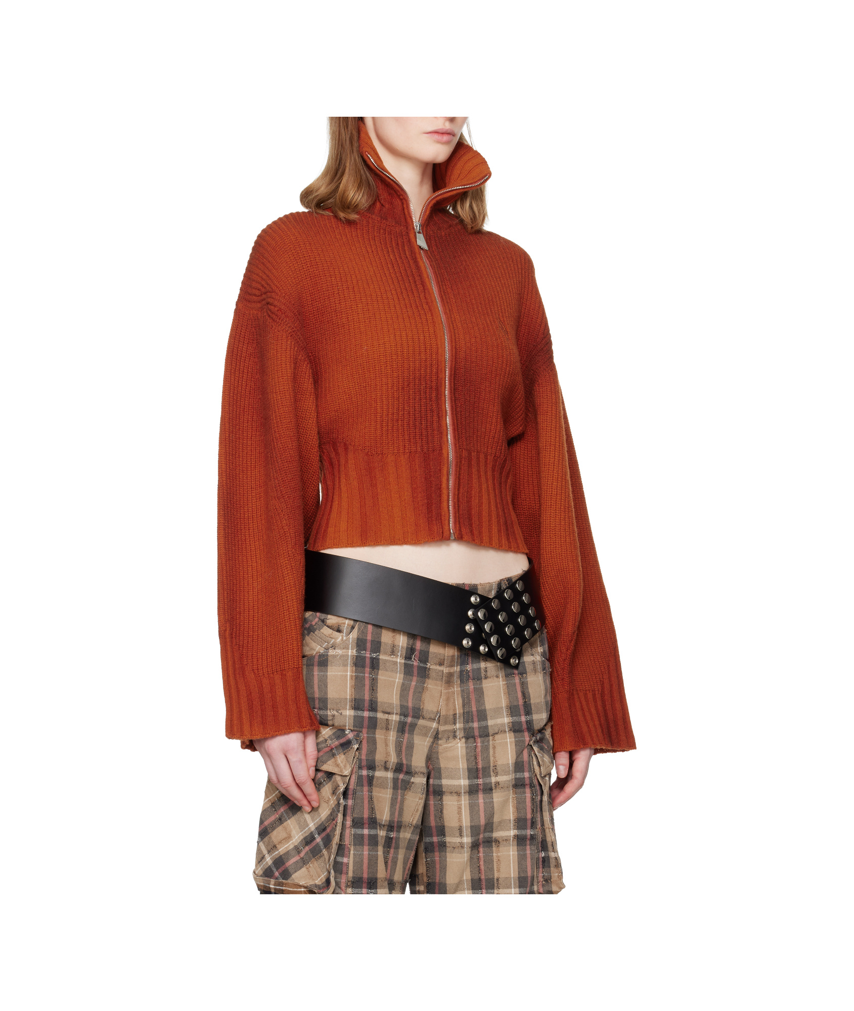 Attico Ribbed Wool And Cashmere Blend Knit Cardigan In Red