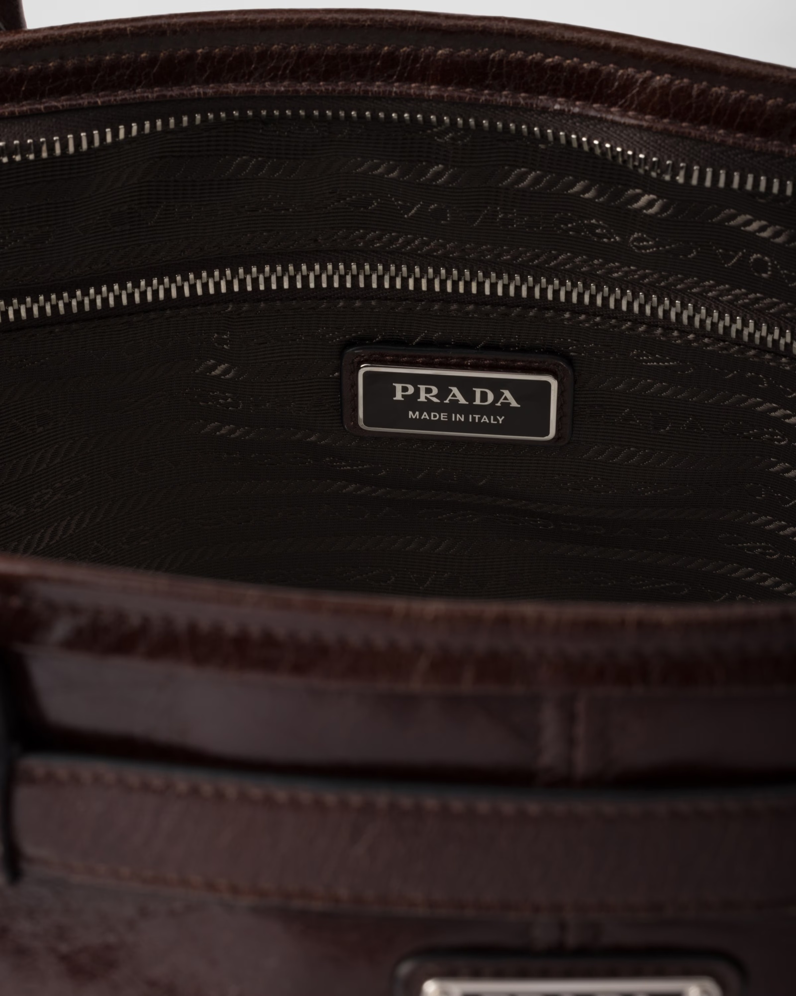 Prada Triangle-logo Leather Tote Bag In Dark Brown