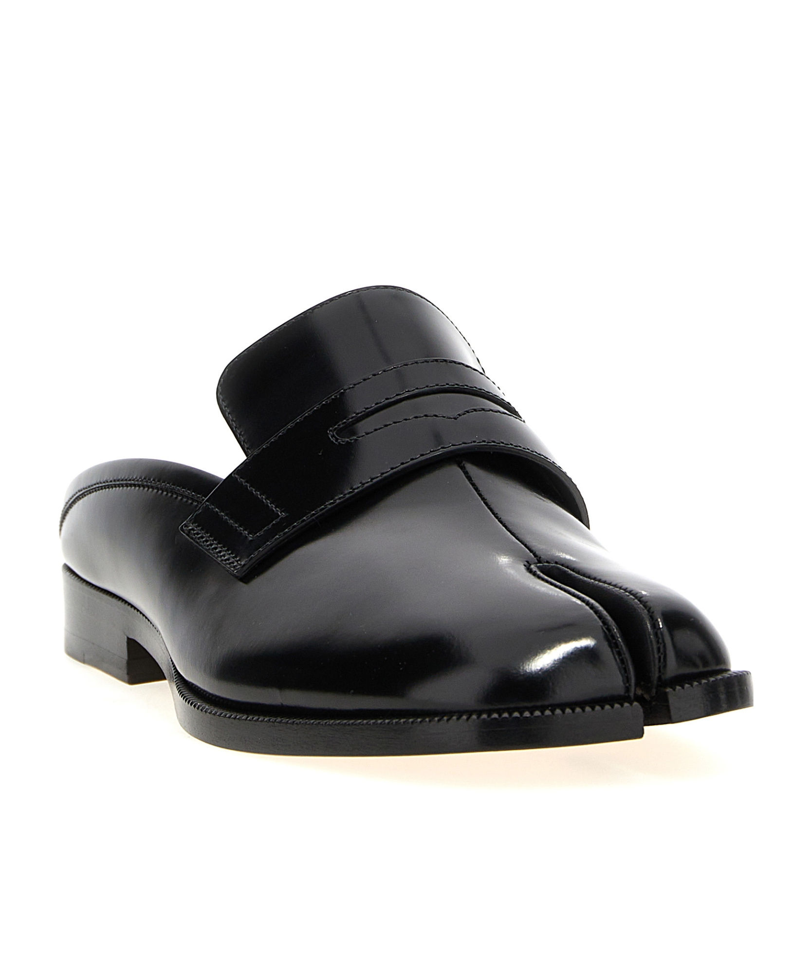 Maison Margiela Tabi City Calf Leather Flat Mules In Black