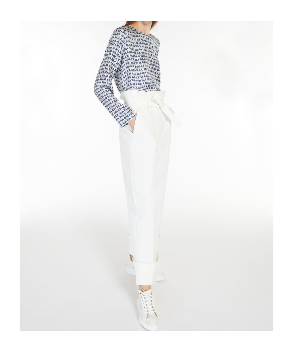 Max Mara Alatri Logo Print High-low Silk Blouse In Gray
