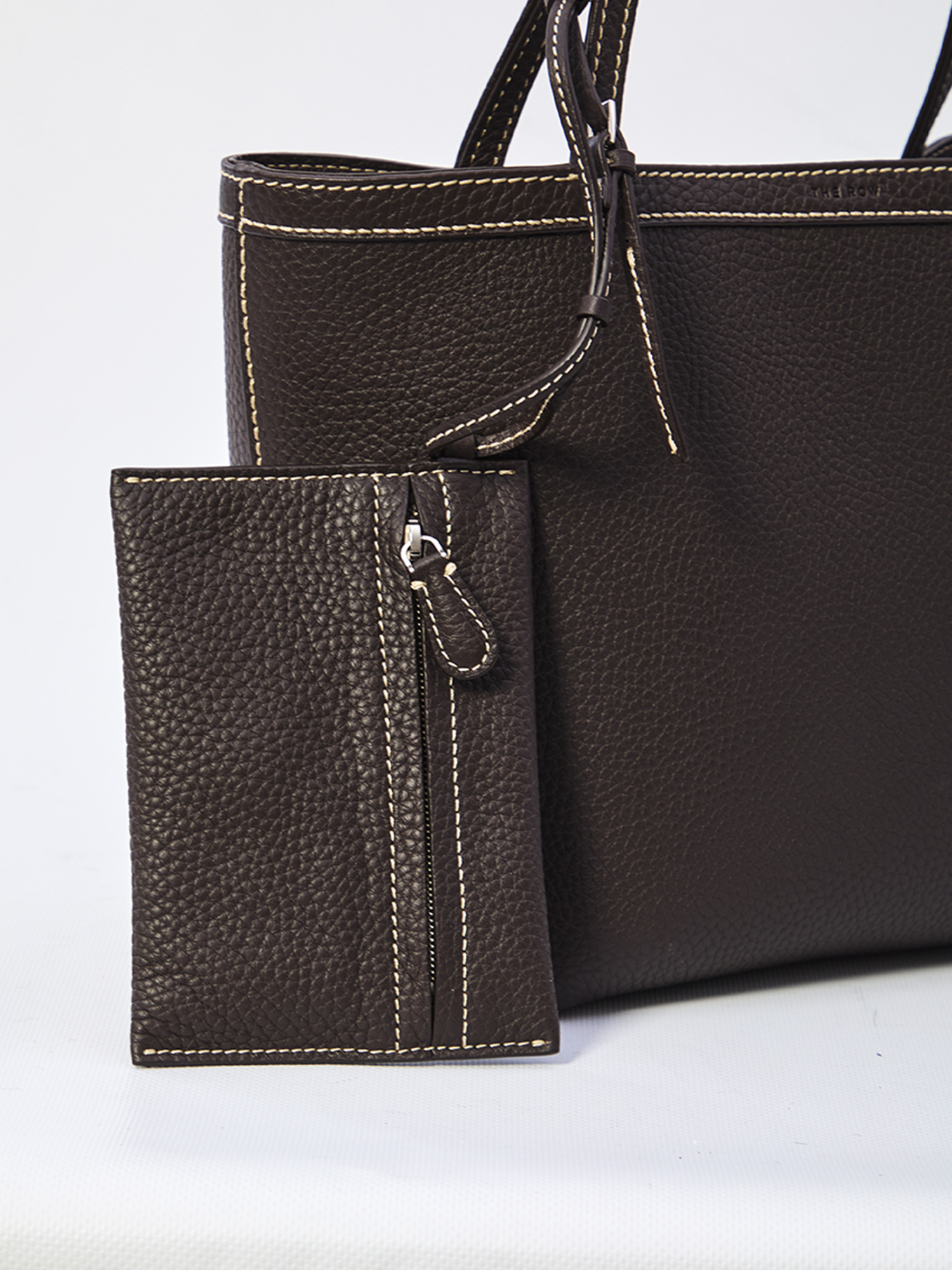 The Row Medium Park Stitch Grained Leather Tote Bag In Brown