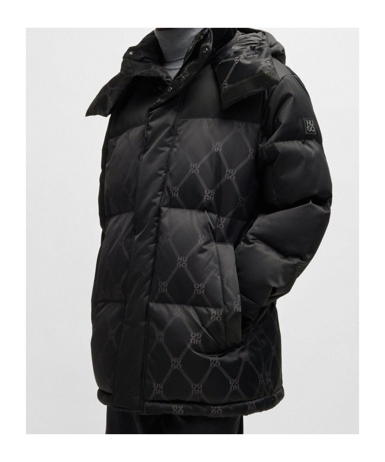 Hugo Boss Water-repellent Parka Jacket With Signature Jacquard In Black